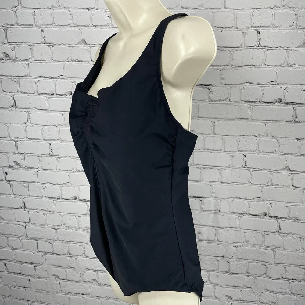 Amoressa Black Padded Bra Gold Accent Mesh Cut Out One Piece Swimsuit Size 16W